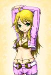  arms_up blonde_hair breasts clearite green_eyes hoshii_miki idolmaster idolmaster_2 long_hair looking_at_viewer smile solo 