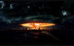  apocalypse building city destruction explosion fire highres lightning mushroom_cloud no_humans original royel scenery watermark 