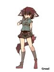  animal_ears bandage bandages brown_hair character_name dog_ears dog_tail fang gloves kneehighs magic:_the_gathering multicolored_eyes open_mouth oshiruko_(tsume) personification scratching_cheek shorts sleeveless sleeveless_turtleneck socks tail turtleneck zipper 