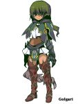  capelet character_name claws dark_skin elf green_hair loincloth magic:_the_gathering midriff monster_girl multicolored_eyes oshiruko_(tsume) personification pleated_skirt pointy_ears short_ponytail skirt tail 