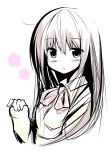  1girl blush highres long_hair looking_at_viewer sekiyu. simple_background solo white_background 