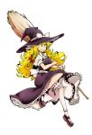  1girl blonde_hair broom givuchoko hat highres kirisame_marisa long_hair simple_background smile solo touhou white_background witch_hat yellow_eyes 