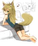  blush fox_ears fox_tail green_eyes haik kokonoe_tsubaki long_hair musical_note original smile spoken_musical_note tail 