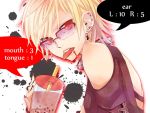  blonde_hair bubble_tea earrings jewelry nico_nico_douga piercing red_eyes sato_iruno sunglasses tongue 