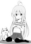  1girl black_legwear blush cat flat_chest highres long_hair o_o sekiyu. simple_background skirt solo thighhighs very_long_hair white_background 