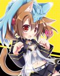 :d animal_ears animal_on_head belt blush brown_hair cat_ears cat_tail collarbone fang hair_ornament heart navel open_mouth outline pina_(sao) red_eyes silica silica_(sao-alo) skirt smile solo sword_art_online tail tougo twintails 