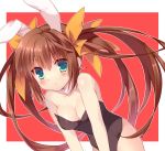  animal_ears aqua_eyes bare_shoulders blush breasts brown_hair bunny_ears bunnysuit cleavage collarbone fishnet_pantyhose fishnets green_eyes hair_ribbon huang_lingyin infinite_stratos leotard long_hair mayachi_(amuriya) outline pantyhose rabbit_ears ribbon smile solo twintails 