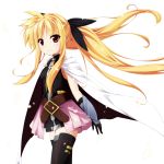  belt blonde_hair blush bow buckle cape fate_testarossa gauntlets gloves hair_bow kanzaki_sora long_hair lyrical_nanoha mahou_shoujo_lyrical_nanoha mahou_shoujo_lyrical_nanoha_a&#039;s mahou_shoujo_lyrical_nanoha_a's mahou_shoujo_lyrical_nanoha_the_movie_2nd_a&#039;s mahou_shoujo_lyrical_nanoha_the_movie_2nd_a's red_eyes skirt smile solo thigh-highs thighhighs twintails 