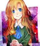  ascot blonde_hair blue_eyes blush flower holding holding_flower ib long_hair mary_(ib) smile solo wakatsuki_you 