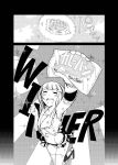  closed_eyes comic english eyes_closed food highres monochrome oono_tsutomu original panties silent_comic skirt smile solo torn_clothes underwear 