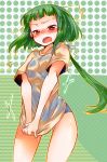 androgynous blush fang green_hair long_hair my-hime okuzaki_akira open_mouth red_eyes reverse_trap school_swimsuit solo swimsuit takamura wet wet_clothes wet_shirt 