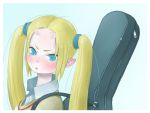  blue_eyes blush guitar guitar_case highres horns instrument instrument_case oni oni_horns original polo_(pixiv1844541) solo twintails 