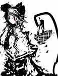  animal_ears basket f7(eiki) monochrome mouse_ears mouse_tail nazrin red_eyes solo spot_color tail touhou 