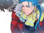  blue_hair casual cigarette coat earrings fate/stay_night fate_(series) jewelry lancer long_hair ponytail red_eyes sirou69 smoking solo 