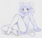  animal_ears bare_legs barefoot blush embarrassed feet flying_sweatdrops kasuga_yukihito monochrome mouse_ears mouse_tail nazrin no_pants open_mouth panties pantyshot ribbed_sweater short_hair sketch solo sweater tail tears touhou traditional_media underwear 
