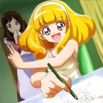  blonde_hair brown_eyes brown_hair diskmonkey drawing hairband kise_chiharu kise_yayoi long_hair miracle_peace mother_and_daughter multiple_girls open_mouth pencil precure short_hair smile_precure! 