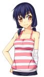  bandage bandages black_hair blush breasts cleavage collarbone kanbaru_suruga low_twintails monogatari_(series) orange_eyes short_hair smile solo uemukai_dai white_background 