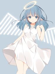  angel blue_eyes blue_hair copyright_request dress halo pointy_ears porifonika solo wings 