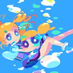  blonde_hair blue_eyes bubble bubbles_(ppg) drill_hair dual_persona ear_studs earrings flat_color gotokuji_miyako hair_ornament hairclip hug jewelry miniskirt mintchoco_(deviantart) multiple_girls pleated_skirt powerpuff_girls powerpuff_girls_z rolling_bubbles skirt smile twin_drills twintails vest 