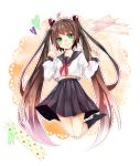  1girl brown_hair colored green_eyes heart long_hair original school_uniform serafuku skirt smile solo twintails very_long_hair wakatsuki_you 