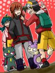  1girl 2boys aipom angry backpack bag bike_shorts crystal_(pokemon) goggles goggles_on_head gold_(pokemon) multiple_boys pino1213 pokemon pokemon_(creature) pokemon_special shorts silver_(pokemon) sneasel 