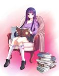  bangs book breasts chair cleavage high_heels long_hair long_sleeves multicolored_hair my_little_pony my_little_pony_friendship_is_magic personification pleated_skirt purple_eyes rurutia8 shoes sitting skirt socks solo twilight_sparkle violet_eyes 