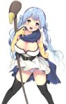 belt blue_hair breasts cape dragon_quest dragon_quest_iii elbow_gloves gloves large_breasts long_hair ookami_ryousuke open_mouth panties purple_eyes sage_(dq3) staff striped striped_panties thigh-highs thighhighs twintails underwear violet_eyes 