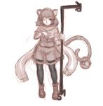  animal_ears basket black_legwear capelet dowsing_rod highres kuro_suto_sukii monochrome mouse mouse_ears mouse_tail nazrin pantyhose scarf short_hair simple_background skirt solo tail touhou white_background 