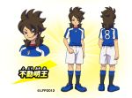  1boy brown_hair character_name character_sheet fudou_akio grin inazuma_eleven_(series) inazuma_eleven_go inazuma_eleven_go_vs_danball_senki_w inazuma_legend_japan male official_art shorts simple_background smile soccer_uniform solo standing transparent_background 