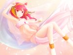  ankle_band ankle_cuffs anklet arya_(artist) barefoot blush hair_ornament hairband jewelry magi_the_labyrinth_of_magic midriff morgiana navel red_eyes red_hair redhead short_hair side_ponytail solo veil 