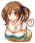  :o ? bare_shoulders blush breasts brown_eyes brown_hair cleavage collarbone heart heart_necklace idolmaster idolmaster_cinderella_girls large_breasts long_hair open_mouth paopao rough simple_background solo speech_bubble totoki_airi twintails white_background 