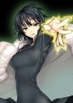  black_hair breasts character_request coat fubuki_(onepunch_man) glowing glowing_hand green_eyes jewelry necklace onepunch_man short_hair solo tanaka_shoutarou 