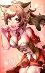  :3 ;d animal_ears between_breasts blush breasts brown_hair cat_ears cat_tail character_request cleavage dress green_eyes heart idolmaster idolmaster_cinderella_girls long_hair looking_at_viewer maekawa_miku open_mouth paw_pose smile solo tail wink yuura 
