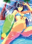  :p absurdres bikini blue_eyes blue_hair blush hair_bobbles hair_ornament highres long_hair nakadadaichi original polka_dot polka_dot_bikini polka_dot_swimsuit solo summer sun_flare swimsuit tongue twintails water water_gun wet 