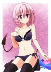  artist_request black_legwear blue_bra boots bra breasts cleavage demon_tail kneeling momo_velia_deviluke panties pink_eyes pink_hair pink_panties purple_bra purple_panties short_hair side-tie_panties solo source_request tail thigh-highs thigh_boots thighhighs to_love-ru underwear 