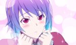  anime_coloring blush frown h-new hairband purple_hair red_eyes short_hair slit_pupils solo sparkle touhou yasaka_kanako 