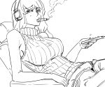  bare_shoulders bb_(baalbuddy) breasts cigar controller headphones large_breasts long_hair looking_at_viewer megurine_luka monochrome open_fly raised_eyebrow reclining remote_control ribbed_sweater sketch sleeveless sleeveless_turtleneck smoking solo sweater turtleneck unzipped vocaloid 
