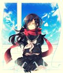  arms_behind_back artist_request ayano_(kagerou_project) black_hair blush bow closed_eyes eyes_closed highres kagerou_project long_hair origami scarf school_uniform serafuku smile solo toumei_answer_(vocaloid) vocaloid window 