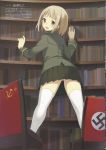  book brown_hair chair genderswap hammer_and_sickle highres josef_klemens_pilsudski kurasawa_moko library looking_back mc_axis military military_uniform miniskirt moire nazi_flag open_mouth panties pantyshot pleated_skirt poland red_eyes scan scan_artifacts short_hair skirt solo soviet_flag standing swastika thigh-highs thighhighs too_literal translation_request underwear uniform white_legwear white_panties zettai_ryouiki 