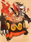  artist_request claws emboar fangs fire flames hat pokemon san_(pixiv1002893) touko_(pokemon) 