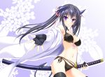 argenteumastrum bare_shoulders bikini blush bra breasts cleavage colored demon_girl demon_tail fingerless_gloves flowers front-tie_top gloves horns katana looking_at_viewer navel outstretched_hand panties pixiv_fantasia pixiv_fantasia_sword_regalia pointy_ears purple_eyes side-tie_bikini smile solo swimsuit sword tail thigh-highs thighhighs twintails underwear violet_eyes weapon 