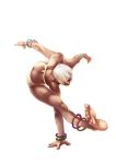 1girl anklet armlet ass back barefoot bikini bracelet butt_crack dark_skin elena flexible handstand highres jewelry kobus_faber perspective short_hair soles solo street_fighter street_fighter_iii swimsuit toes white_hair