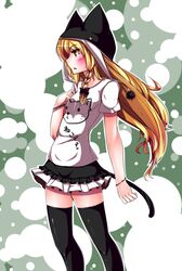  alternate_costume animal_hat black_legwear blonde_hair blush braid cat_hat cat_tail frilled_skirt hat highres kirisame_marisa legs long_hair miniskirt pako_(moto_paco) pleated_skirt side_braid single_braid skirt solo tail thigh-highs thighhighs thighs touhou yellow_eyes zettai_ryouiki 