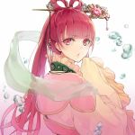  blush bubble chinese_clothes hair_ornament hair_rings hair_stick hina_(xoxo) long_hair looking_back magi_the_labyrinth_of_magic open_mouth red_eyes red_hair redhead ren_kougyoku sleeves_past_wrists solo water 