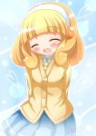  blonde_hair blush closed_eyes eyes_closed hairband highres kise_yayoi open_mouth precure short_hair skirt smile smile_precure! solo zenon_(for_achieve) 