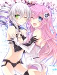  :d ass bare_shoulders black_sister blue_eyes blush breasts choujigen_game_neptune choujigen_game_neptune_mk2 cleavage drill_hair ears elbow_gloves gloves green_eyes hair_ornament hinano long_hair looking_at_viewer mound_of_venus multiple_girls navel nepgear open_mouth pink_hair purple_sister smile star symbol-shaped_pupils thigh-highs thighhighs twin_drills uni_(choujigen_game_neptune) very_long_hair white_hair wink yuri 