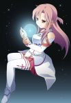  asuna_(sao) breastplate brown_eyes brown_hair detached_sleeves long_hair orb riku_kanna solo sword_art_online tears thigh-highs thighhighs 