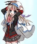  blue_background blue_eyes colored little_busters!! long_hair noumi_kudryavka open_mouth simple_background skirt smile solo thigh-highs thighhighs white_legwear yuyuak123 zettai_ryouiki 