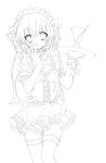  female garters goblet kamikita_komari lineart little_busters!! maid maid_headdress monochrome sakura_neko short_hair solo thigh-highs thighhighs tray twintails waitress zettai_ryouiki 