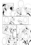  animal_ears blank_word_bubble blush closed_eyes eyes_closed hand_on_another&#039;s_face hand_on_another's_face hat inubashiri_momiji kawashiro_nitori kiss monochrome multiple_girls open_mouth short_hair smile tail touhou yudepii yuri 